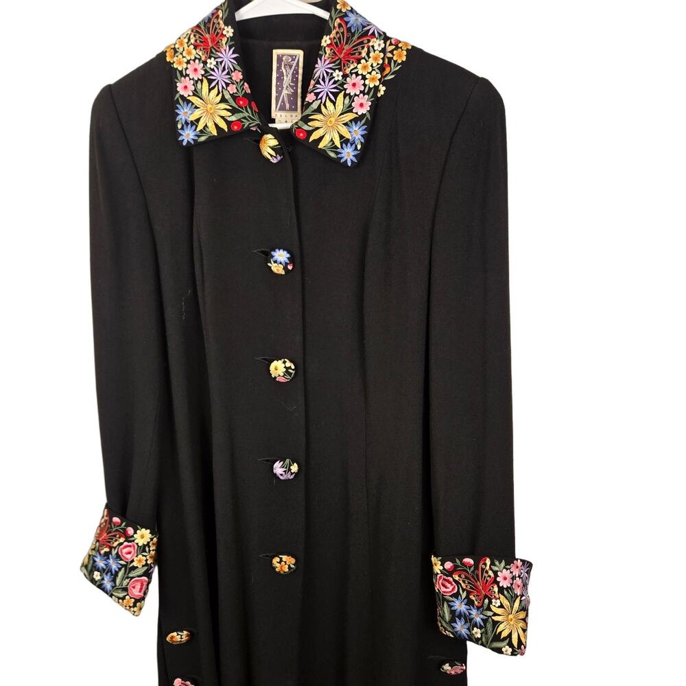 Zelda VINTAGE PIN UP GIRL Floral Embroidered Coat Black Sz 4 MOBWIFE COQUETTE